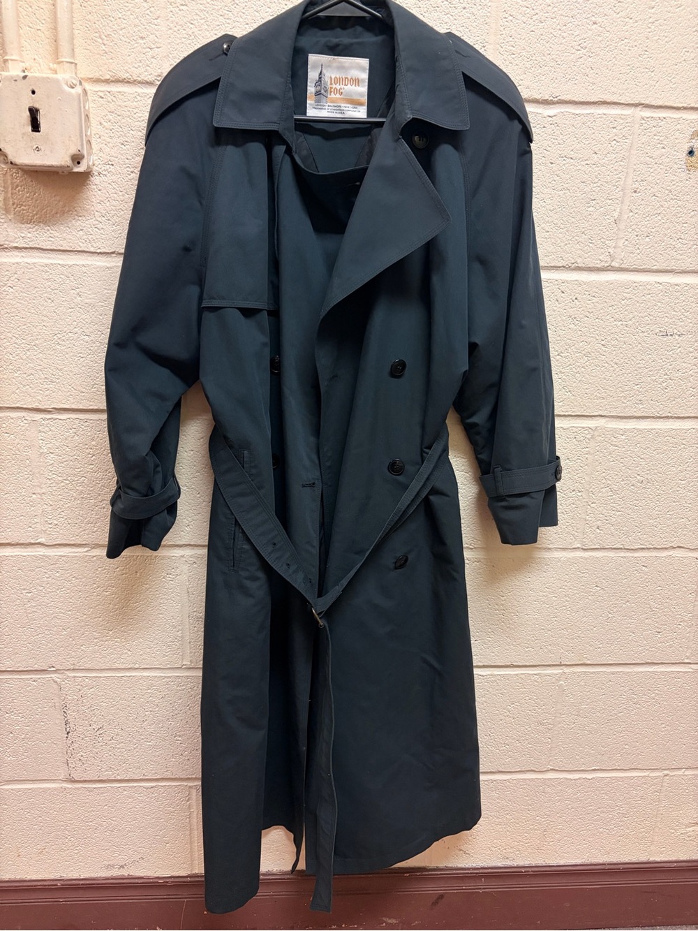 London Fog Navy Double-Breasted Trench Coat with Belt